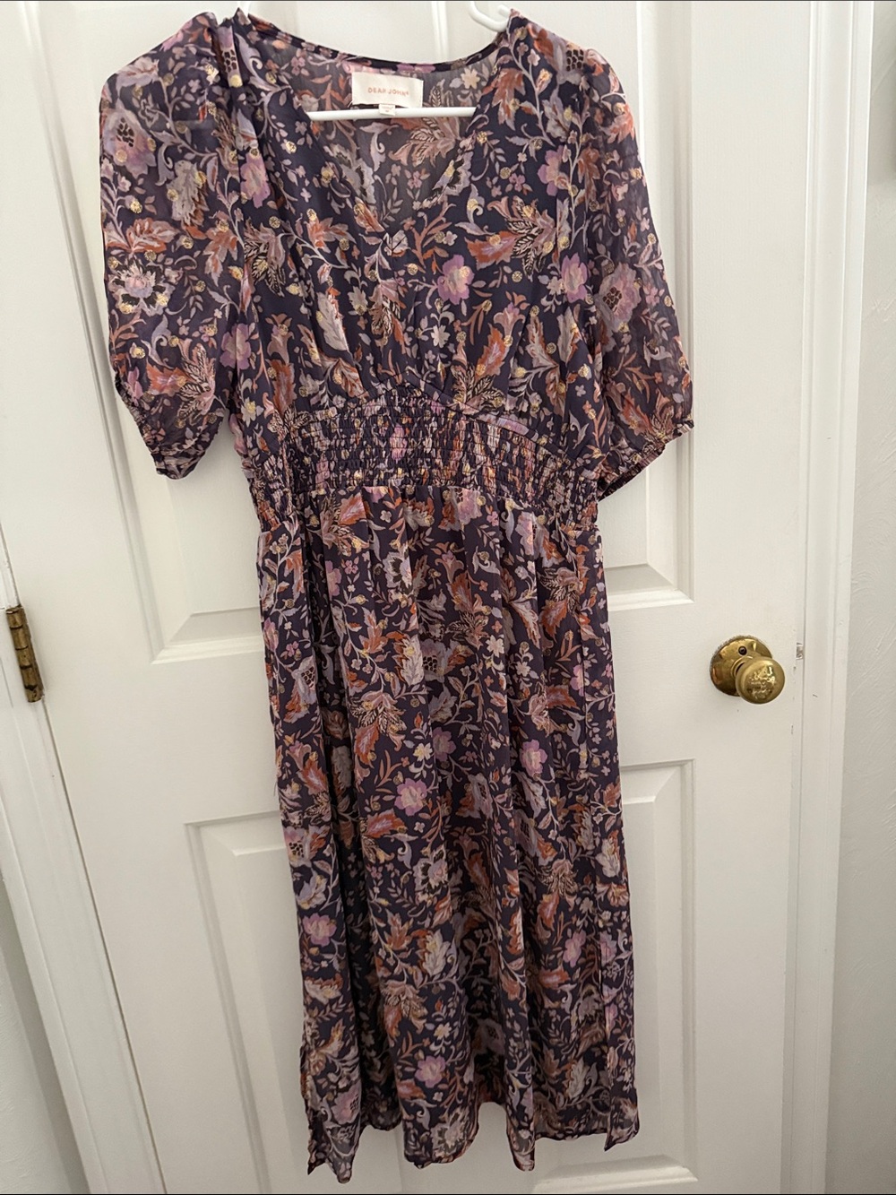 Dear John Floral Shimmer Midi Dress in Purple